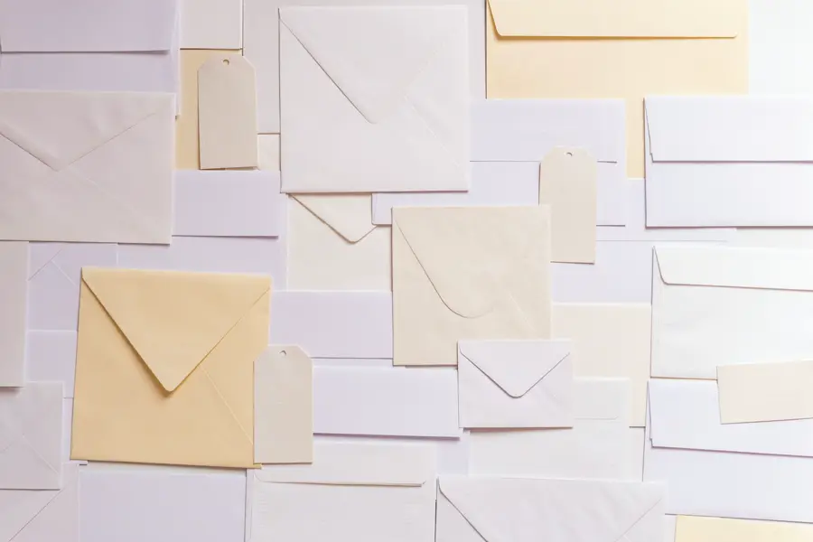 A scatter of paper envelopes.